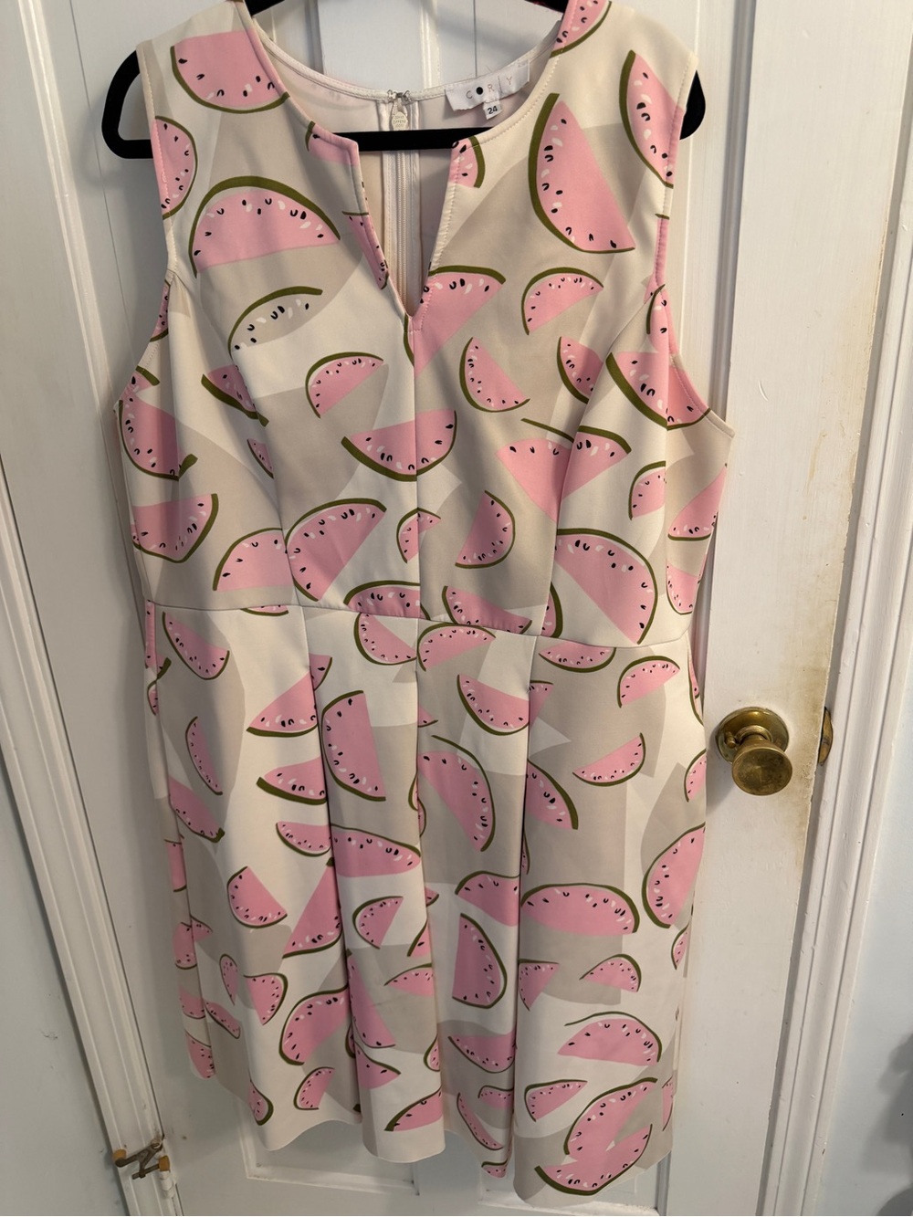 Corey Lynn Calter Cream Sleeveless Dress with Pink Watermelon Print